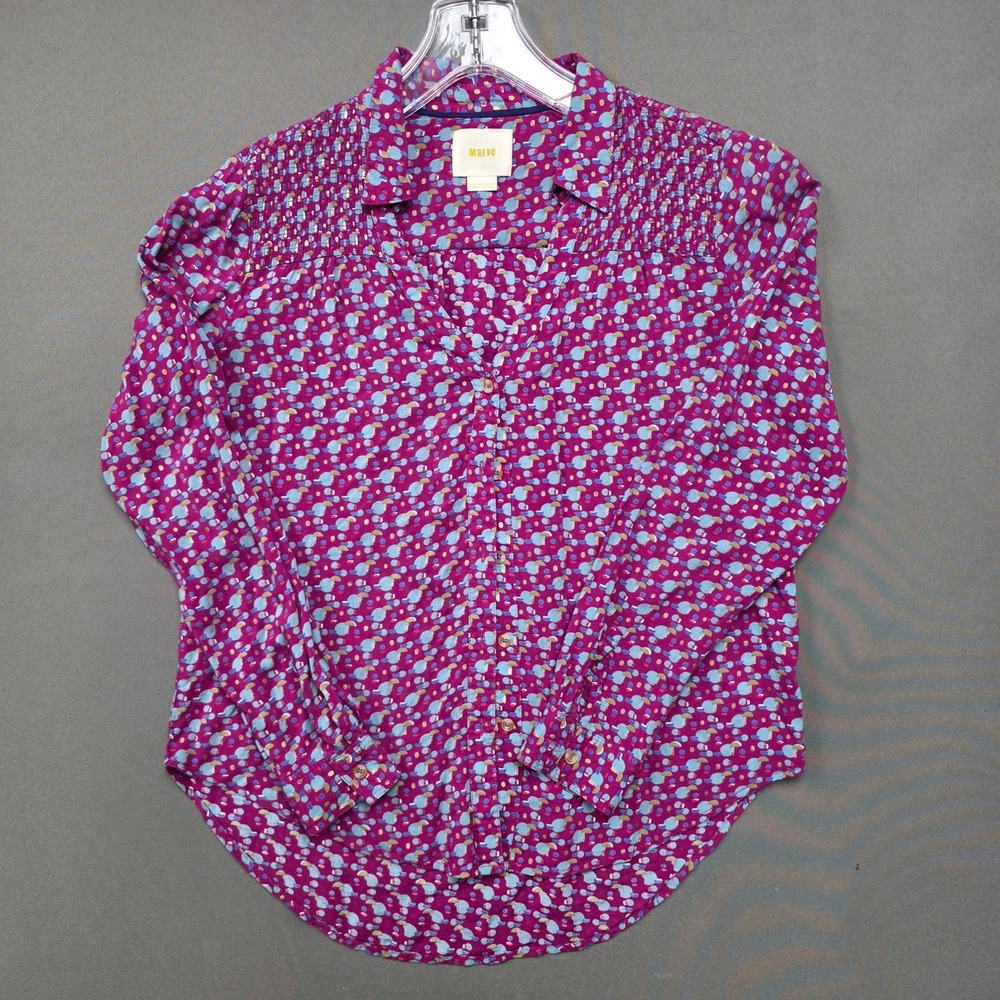 Maeve Product Type Women's Geometric Smocked Long Sleeve Blouse Magenta Size 0